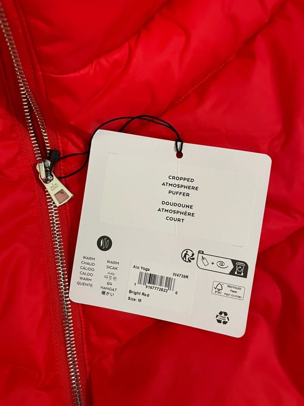 ALO Yoga NWT Cropped Atmosphere Puffer Bright Red Size M